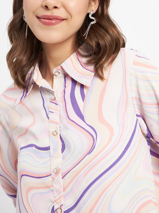 Madame Marble Print Collared Off White Shirt