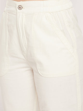 Madame White Elasticated Cotton Joggers