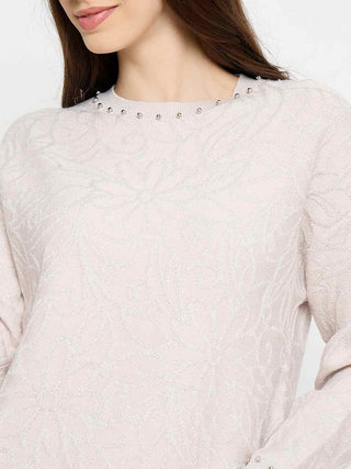 Madame Pearl Embellished Floral Embroidered Pink Sweater