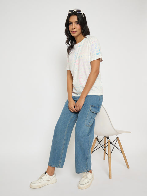 Madame Wide Leg Light Blue Cotton Denim Cargo