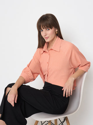 Madame Shirt Collar Buttoned Orange Crop Shirt