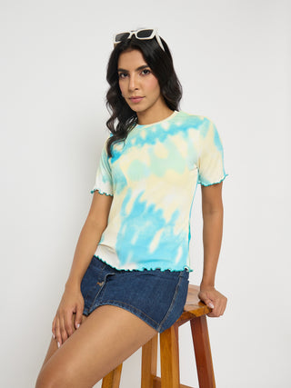 Madame Tie-Dye Lettuce Hem Aqua Blue T-Shirt