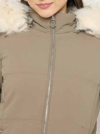 Madame Faux Fur Olive Green Puffer Jacket