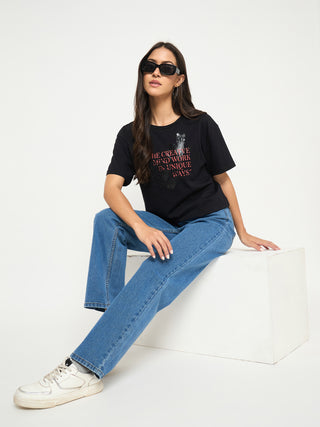Madame Acid Wash Mid Blue Cotton Blend Straight Jeans