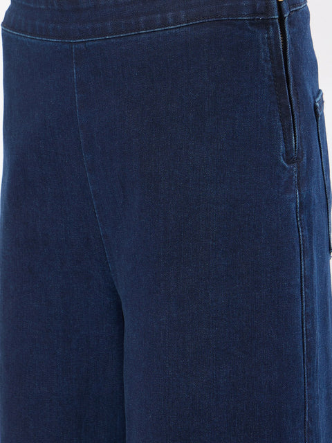 Madame Black Cotton Blend Wide Leg Jeans