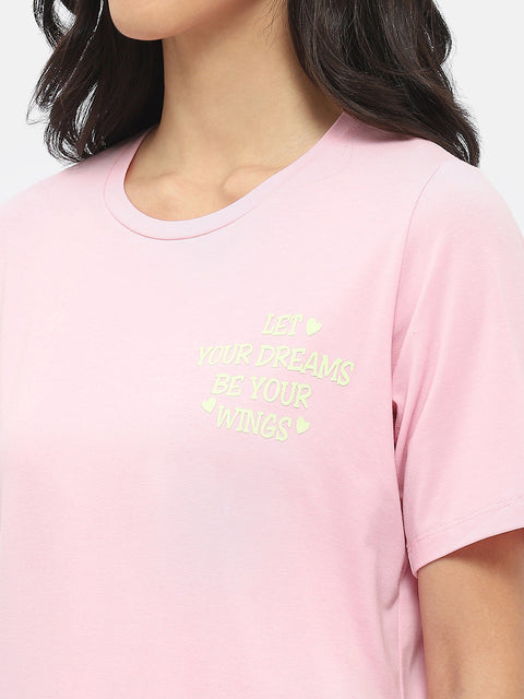 mSECRET Typography Pink Sleep Shirt with Pajama Nightsuit