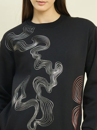 Madame Black Cotton Blend Printed Sweatshirt