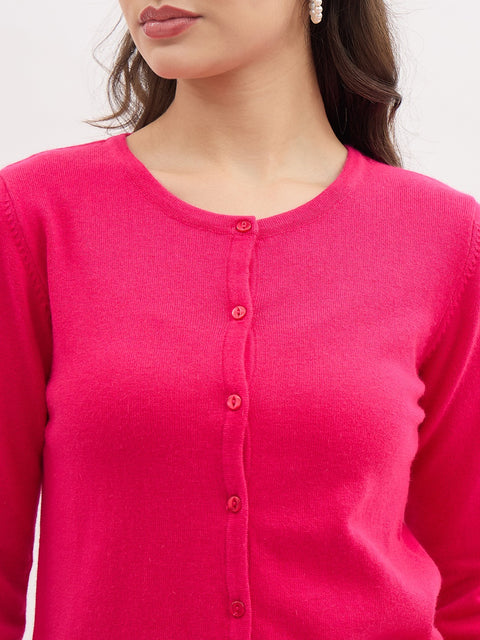 Madame Crew Neck Hot Pink Cardigan