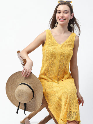 Madame Crochet Knit Mustard Yellow Midi Dress