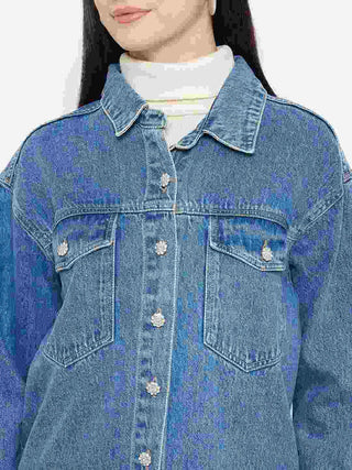 Madame Light Wash Embellished Blue Denim Jacket