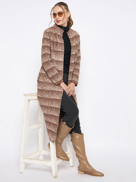 Madame Open Front Striped Multicolor Long Coat