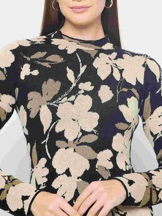 Madame Floral Print Black Knitted Midi Dress