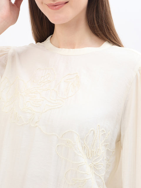 Madame Embroidery Off White Rayon Blend Top