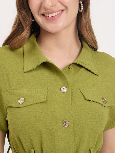 Madame Olive Rayon Fold-Up Sleeve Collared Co-ord Set