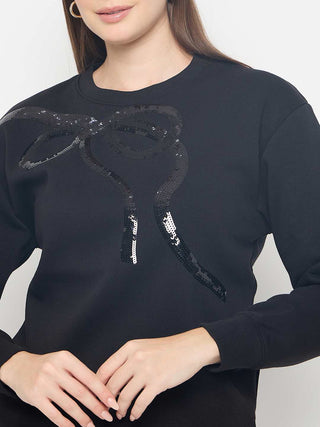 Madame Embellished Cotton Blend Black Sweatshirt