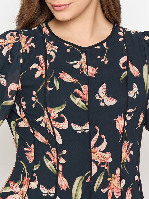 Madame Black Printed Midi Dress