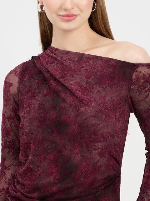 Madame Textured Maroon Bodycon Dress