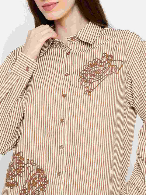 Madame Embroidered Brown Shirt