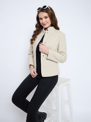 Madame Melange Button Detailed Off White Short Coat