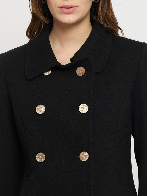 Madame Black Collared Full Sleeve Short Coat