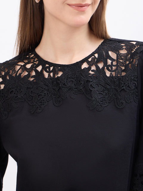 Madame Lace Patchwork Black Cotton Top