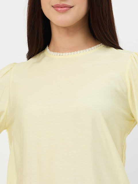 Madame Butter Yellow Bishop-Sleeve Viscose Top