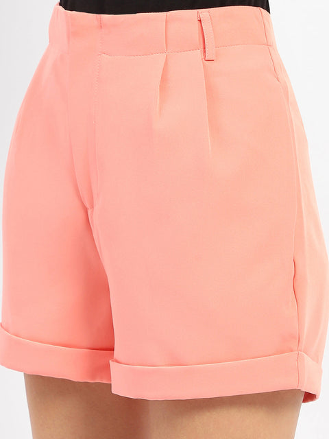 Madame Thigh High Folded Hem Peach Shorts