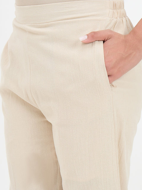 Madame Beige Cotton Straight Fit Trousers