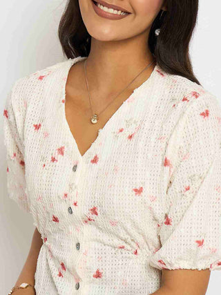 Madame Printed V Neck Red Top