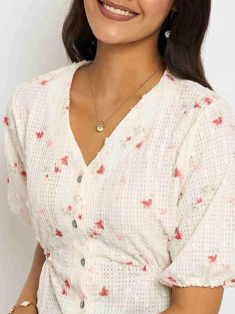 Madame Printed V Neck Red Top