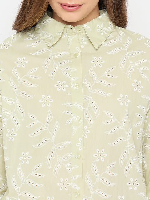 Madame Embroidered Green Cotton Shirt