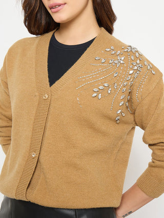 Madame Embellished Khaki Sweater