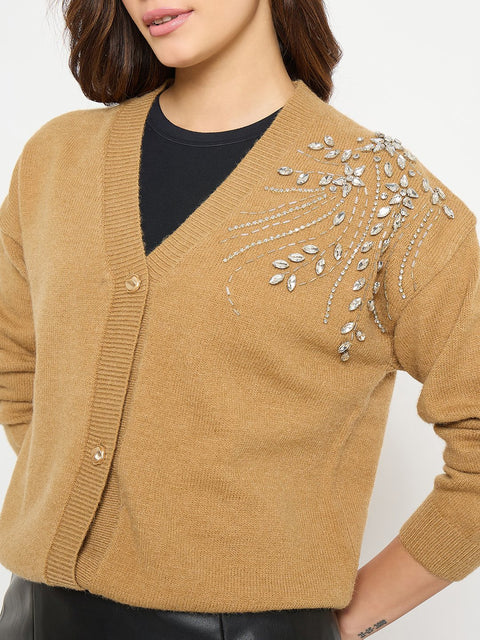 Madame Embellished Khaki Sweater