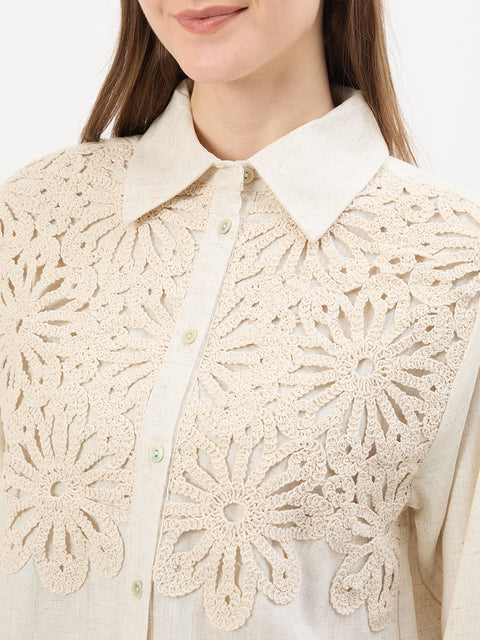 Madame Embroidery Patchwork Beige Viscose Shirt