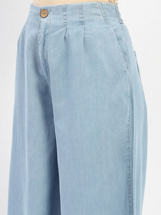 Madame Wide Leg Cropped Light Blue Denim