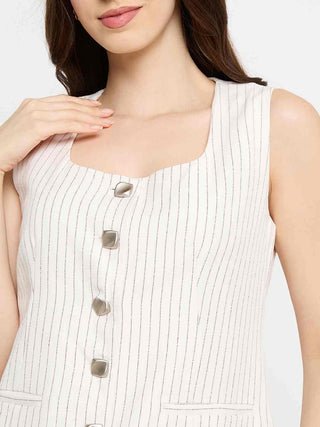 Madame Striped Top and Straight Bottoms Off White Co-ord Set