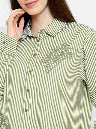 Madame Embroidered Green Shirt