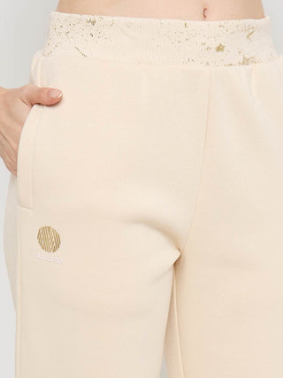 Madame Abstract Print Ivory Tapered Track Bottoms