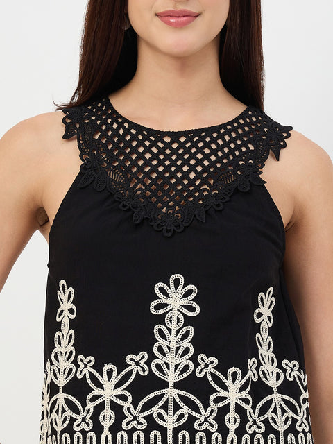 Madame Black Embroidered Cotton-Blend Vest