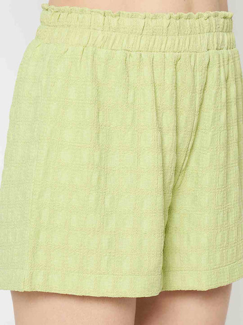 Madame Elasticated Solid Green Shorts