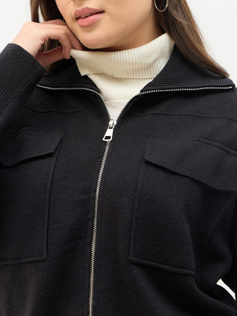 Madame Shirt Collar Black Jacket