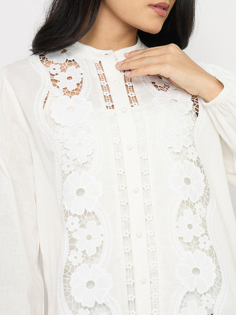 Madame Lace Detail Off White Cotton Top