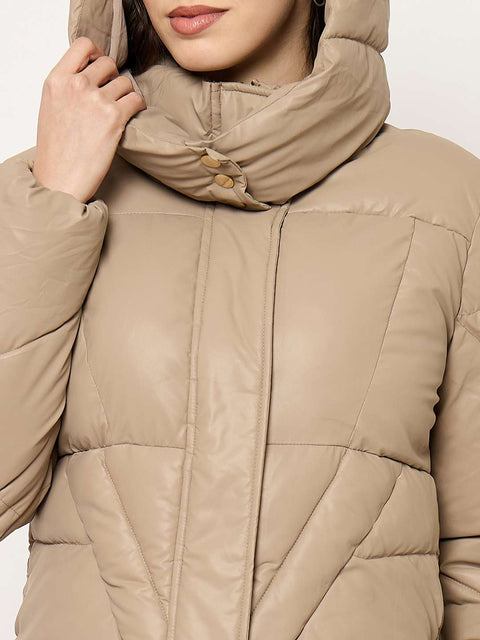 Madame Taupe Quilted PU Leather Jacket