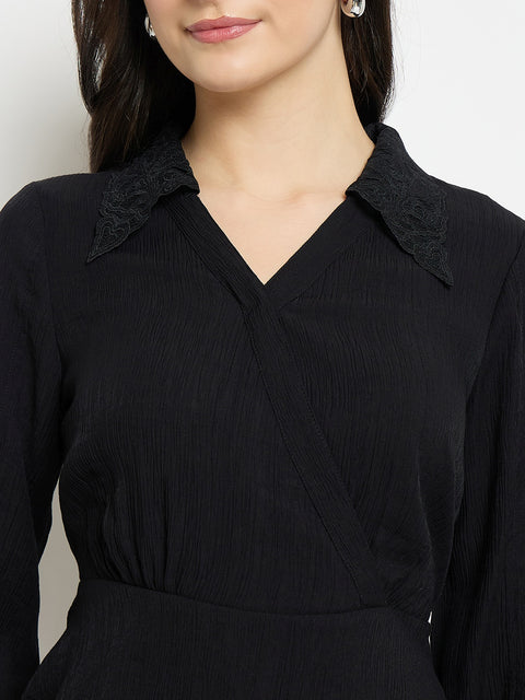 Madame Black Rayon Blend Peplum Shirt Top