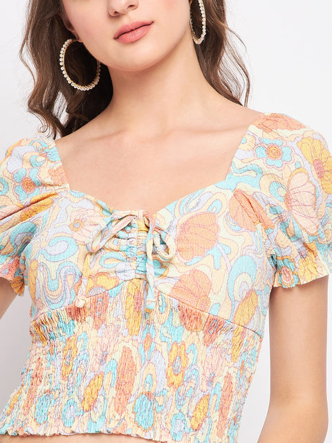 Madame Floral Sweetheart Neckline Crop Top