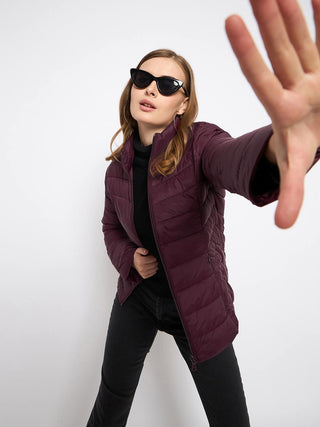 Madame Quilted Wine Puffer Jacket