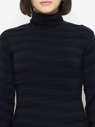 Madame High Neck Black Knitted Midi Dress