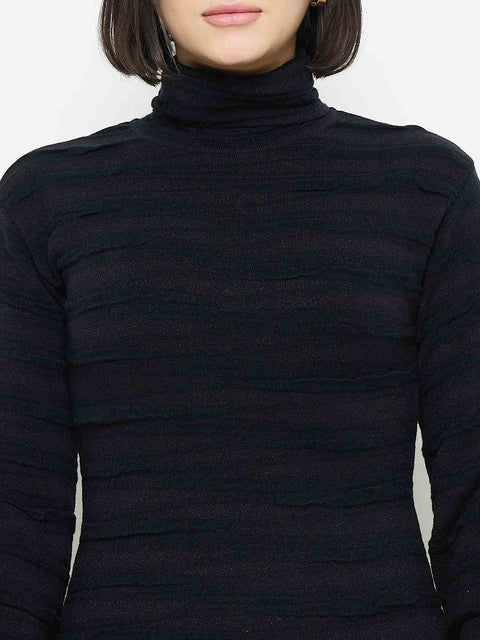 Madame High Neck Black Knitted Midi Dress