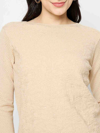 Madame Textured Viscose Blend Beige Knitted Top