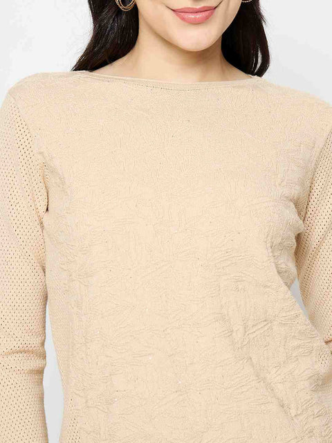 Madame Textured Viscose Blend Beige Knitted Top